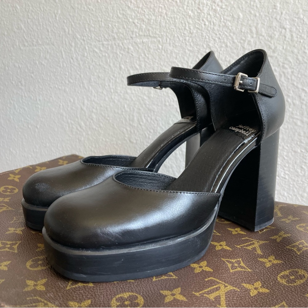 Jeffrey Campbell Black Platform Mary Jane Heels with Ankle Strap